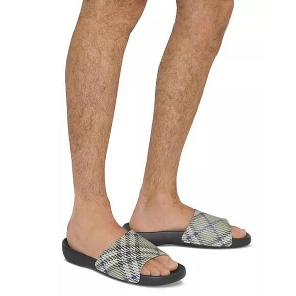 BNWT Burberry Archive Check Men's Sandals Slides In Lichen Grey Size 43 US 10 - Picture 5 of 9